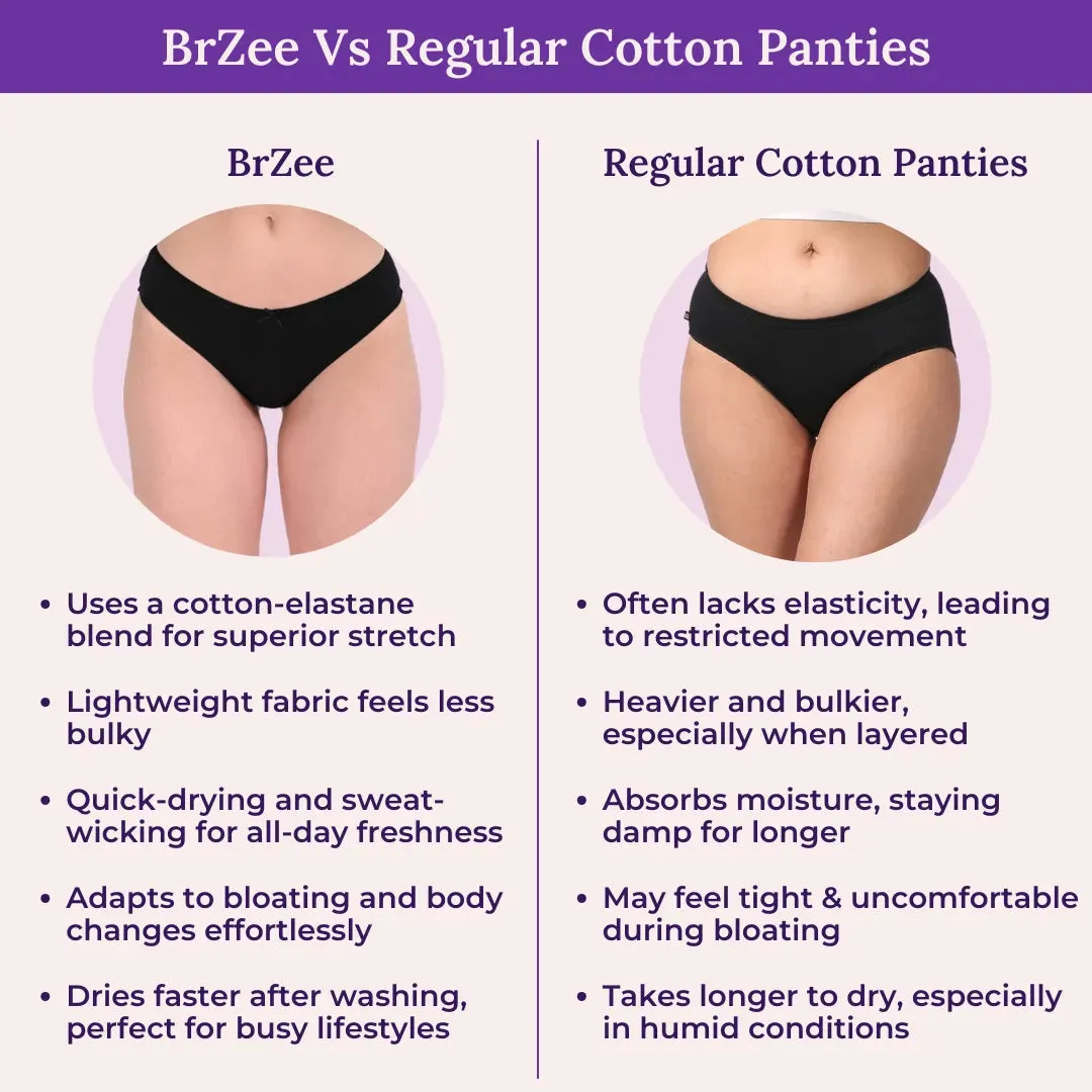 BrZee Bikinis | Lightweight Cotton-Elastane Fabric | Super Stretchy For Comfort | No Visible Panty Lines | Pack Of 6