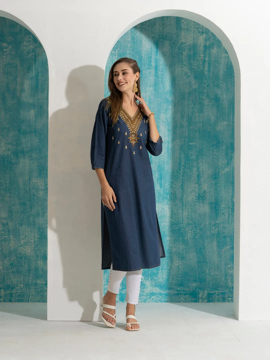 Buy Dx Comfort Fit Denim Kurta for Women Online in India - Zola