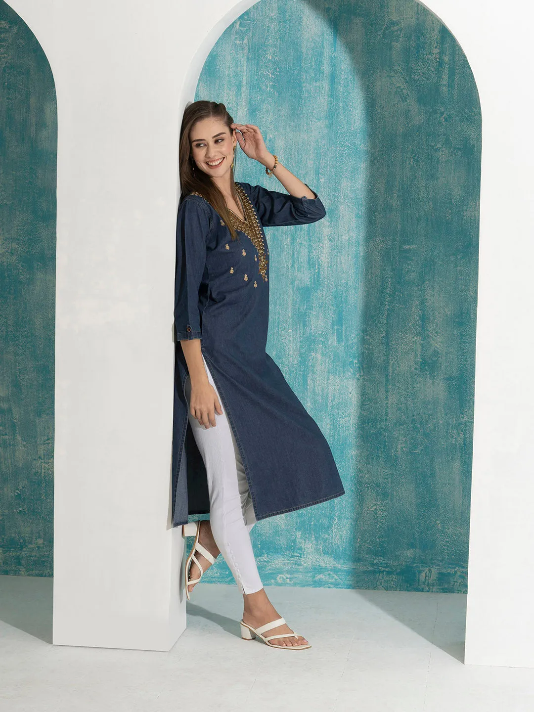 Buy Dx Comfort Fit Denim Kurta for Women Online in India - Zola