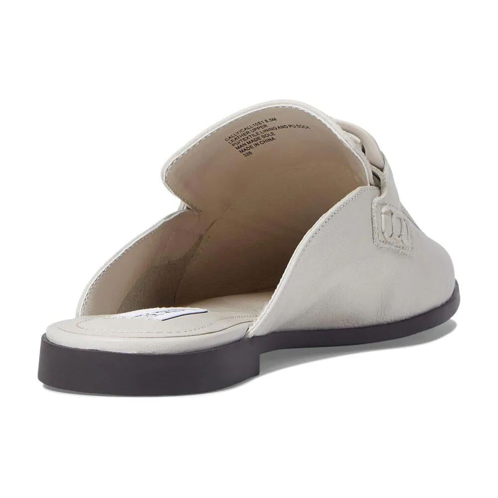 Cally White Leather Chain Detail Slip On Flat Loafers