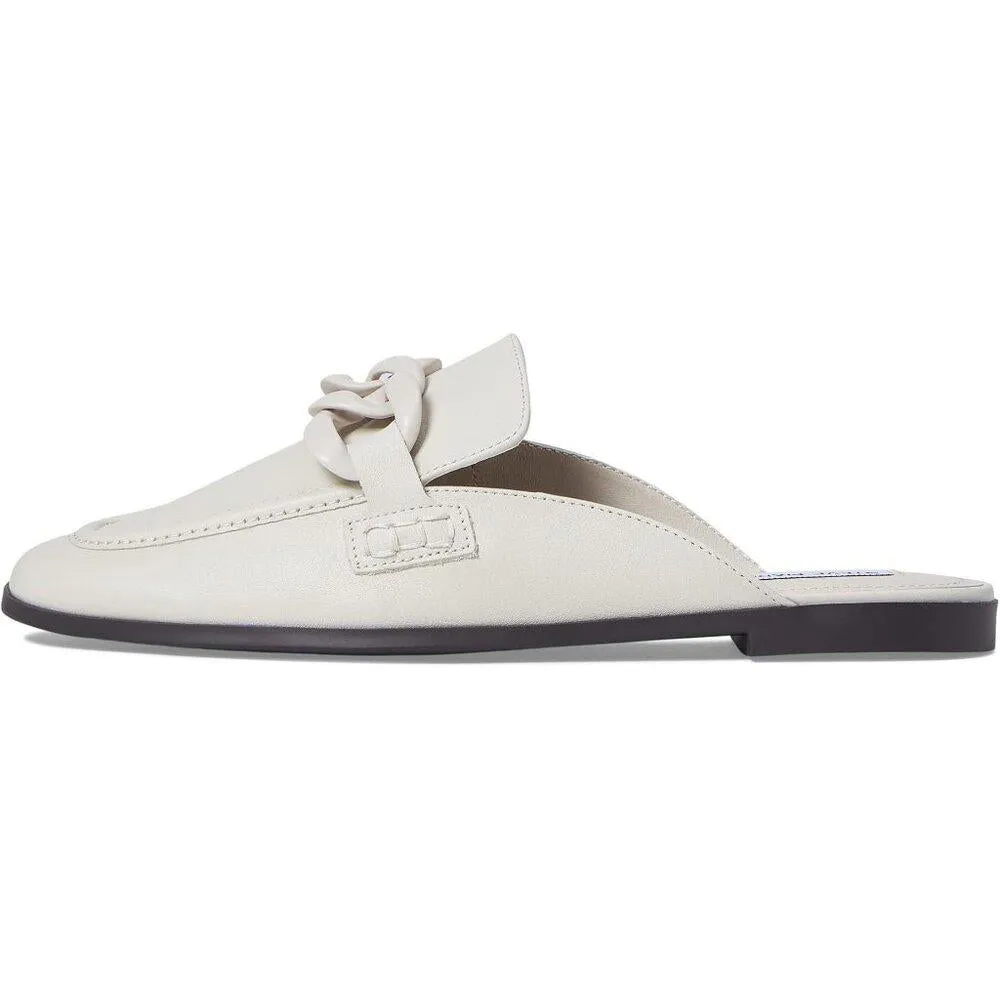 Cally White Leather Chain Detail Slip On Flat Loafers