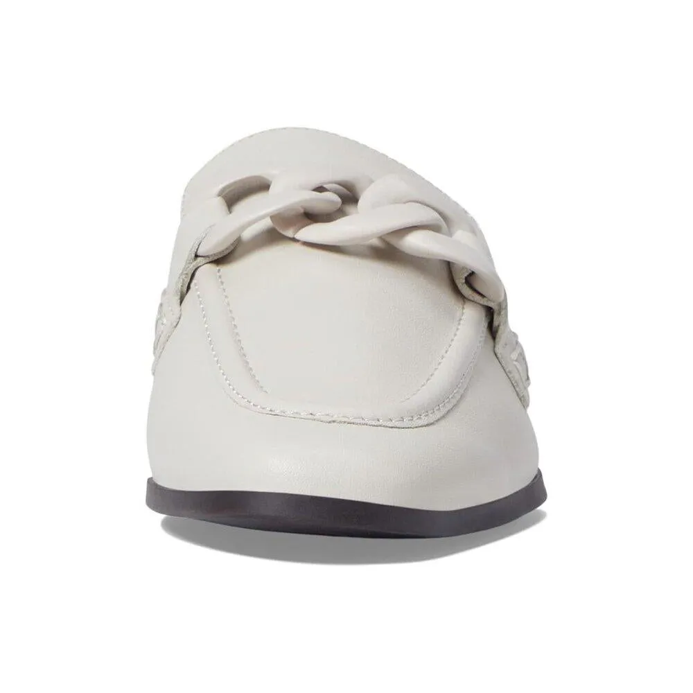 Cally White Leather Chain Detail Slip On Flat Loafers