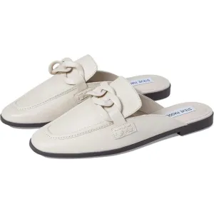 Cally White Leather Chain Detail Slip On Flat Loafers