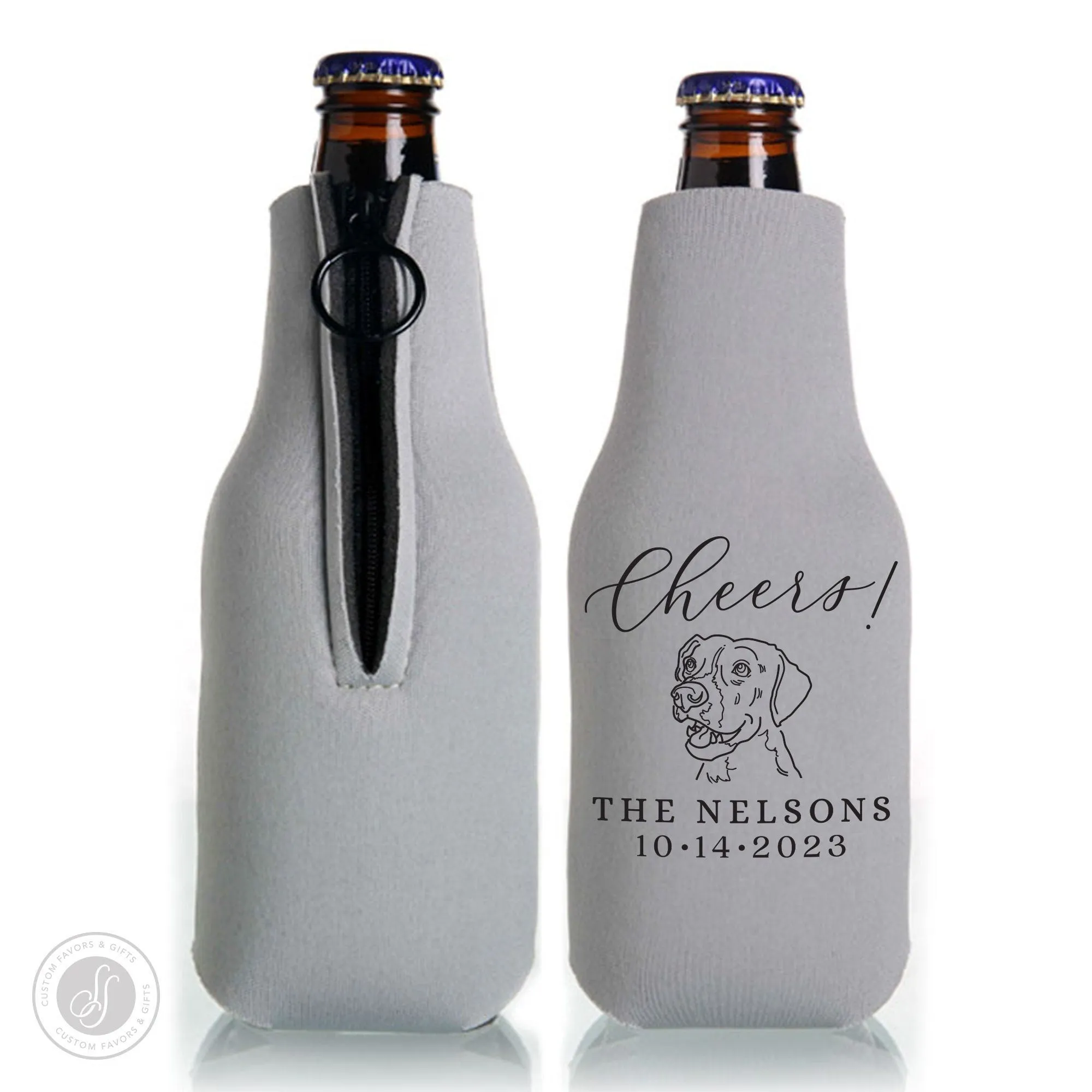 Collapsible Foam Zippered Bottle Cooler #204Z - Custom Pet Illustration