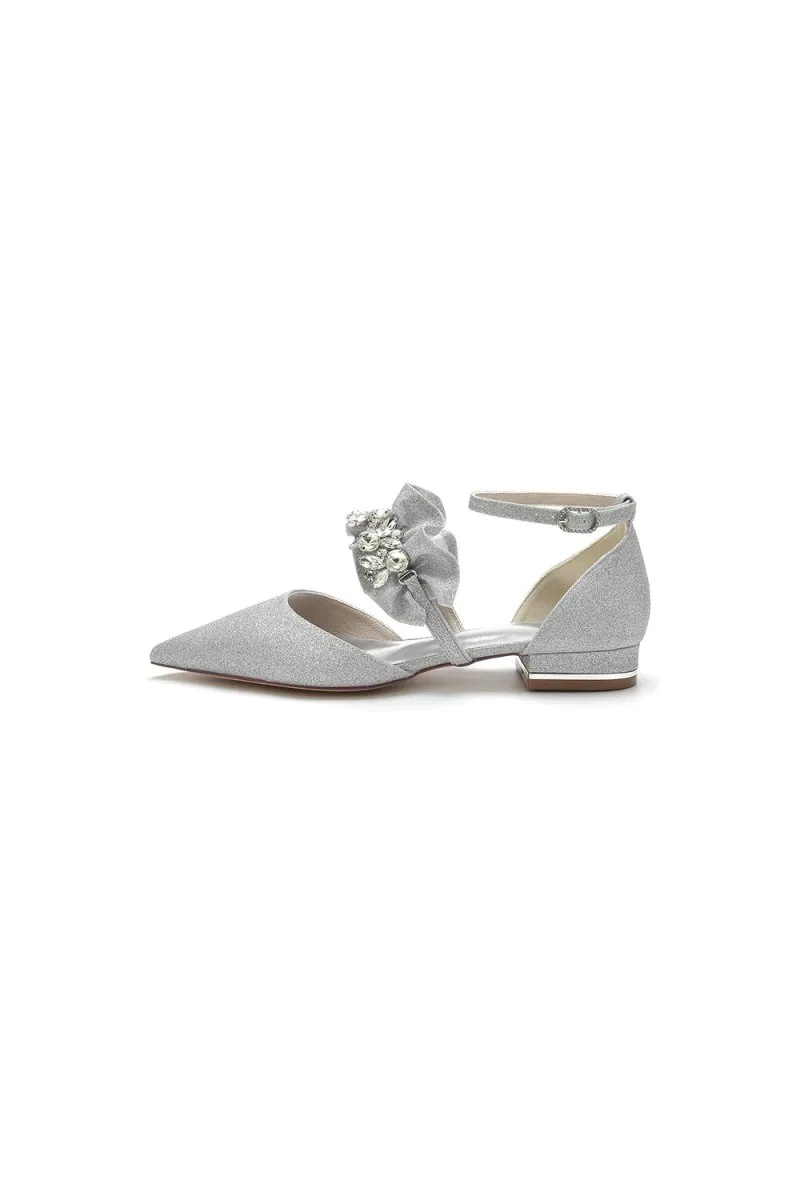 Crystal Ruffles Sequin Pointed Toe Flats