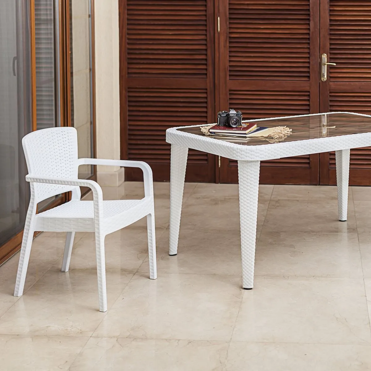 Dellonda Armchair Durable, Weather Resistant PP Body, Stackable x 6 - White