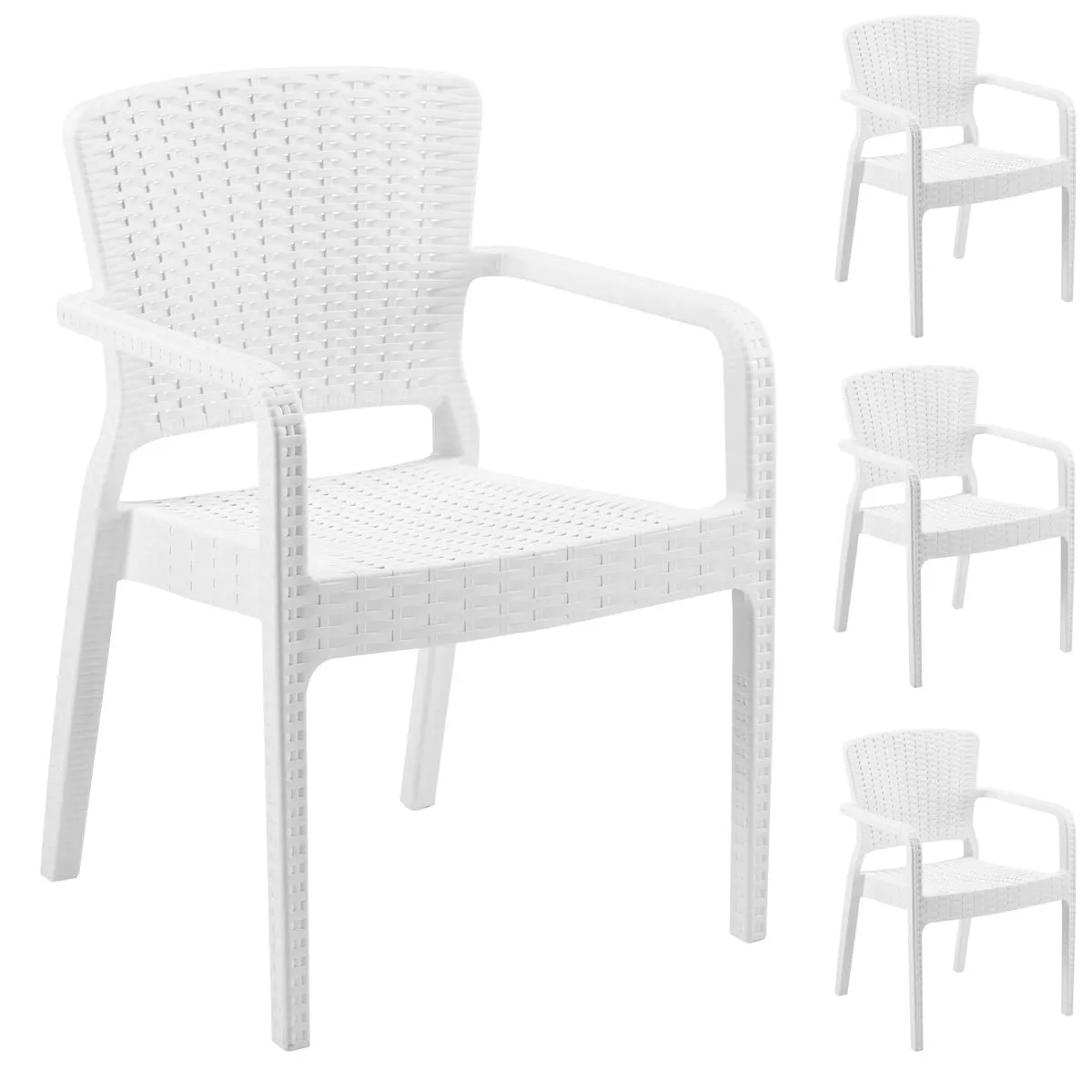 Dellonda Armchair Durable, Weather Resistant PP Body, Stackable x 6 - White