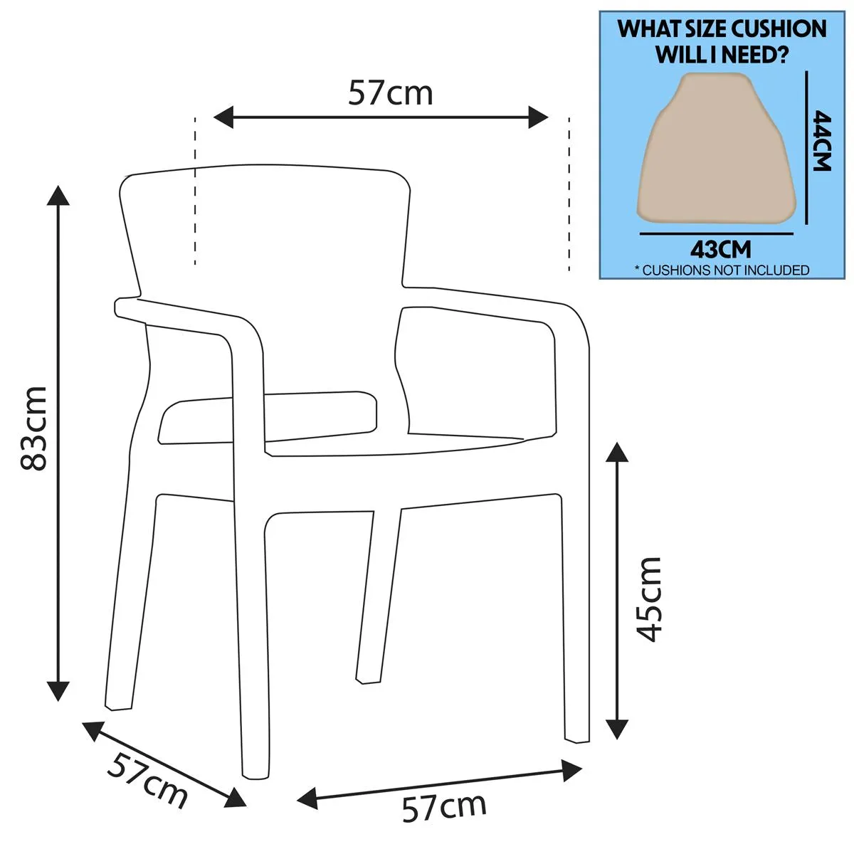 Dellonda Armchair Durable, Weather Resistant PP Body, Stackable x 6 - White