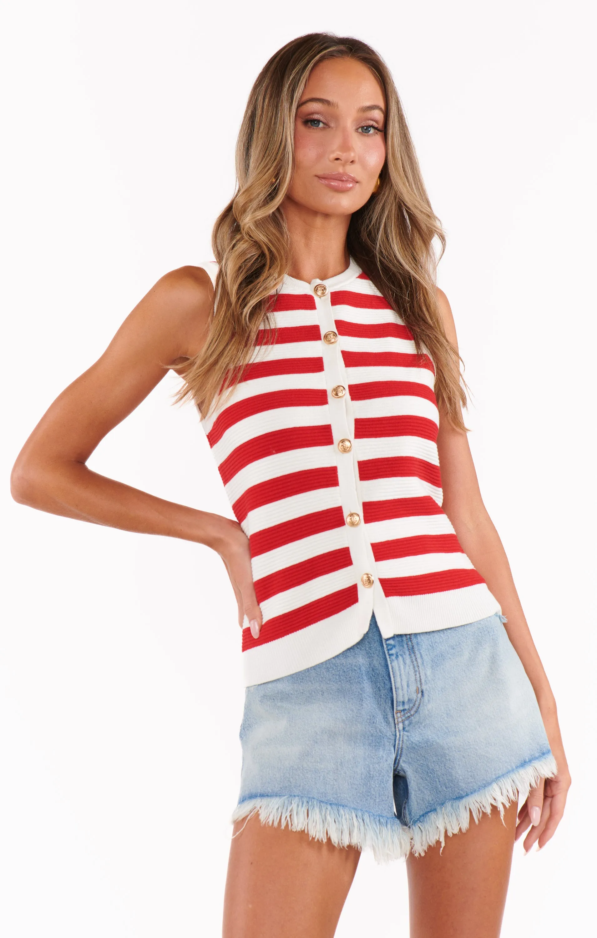 Devin Tank ~ Red Stripe Delight Knit