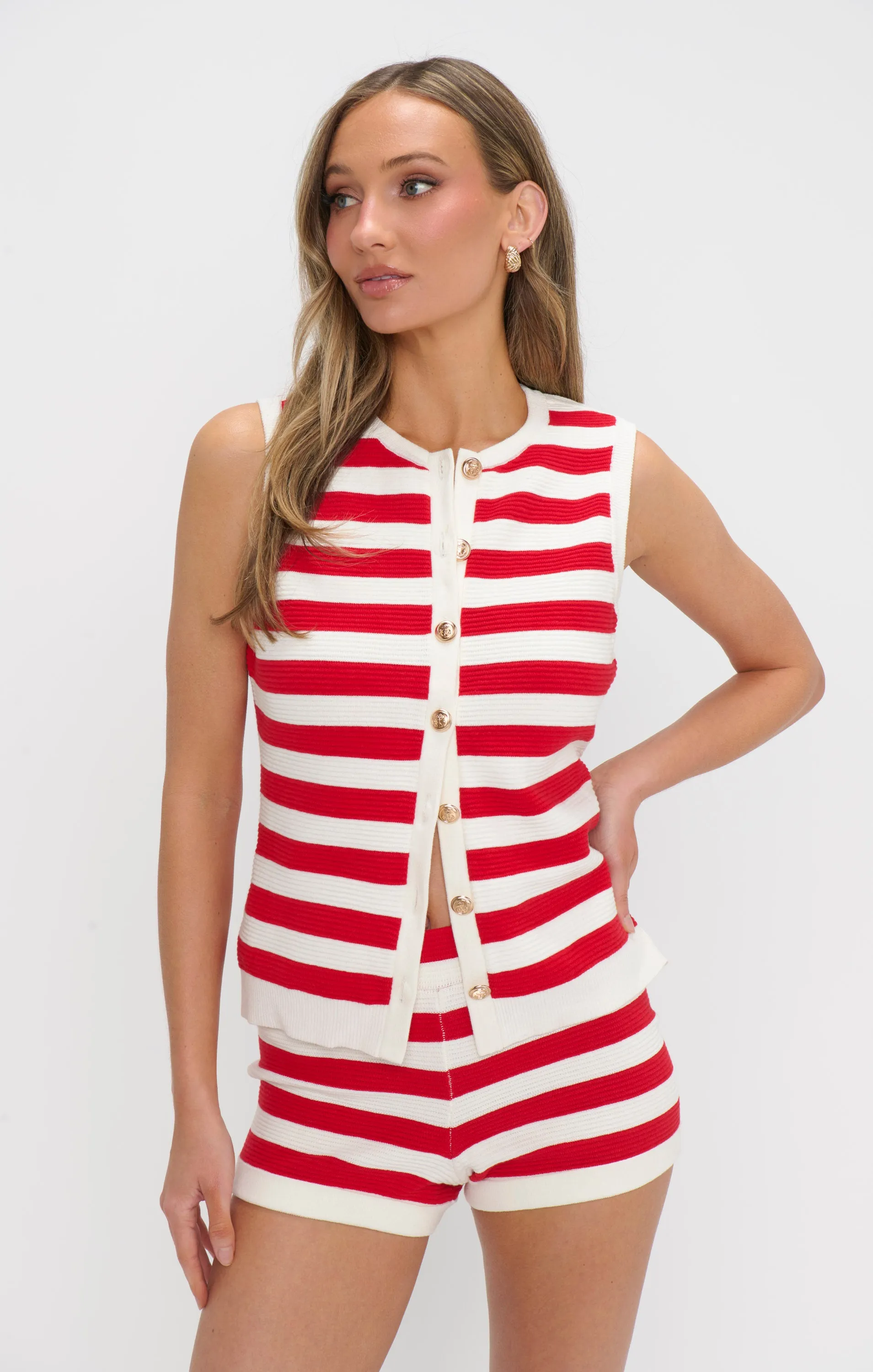 Devin Tank ~ Red Stripe Delight Knit