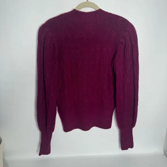 Express Magenta Mock Neck Cable Knit Puff Sleeve Sweater NWT Size Small