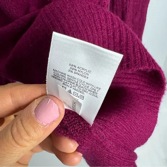 Express Magenta Mock Neck Cable Knit Puff Sleeve Sweater NWT Size Small