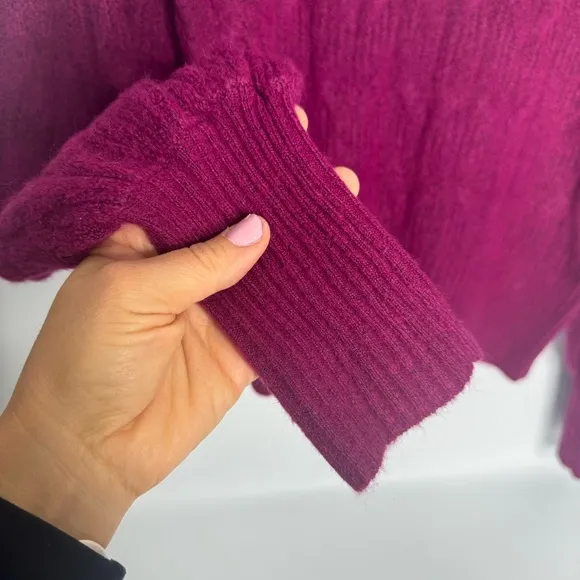 Express Magenta Mock Neck Cable Knit Puff Sleeve Sweater NWT Size Small