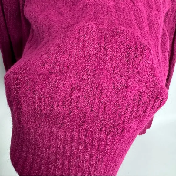 Express Magenta Mock Neck Cable Knit Puff Sleeve Sweater NWT Size Small