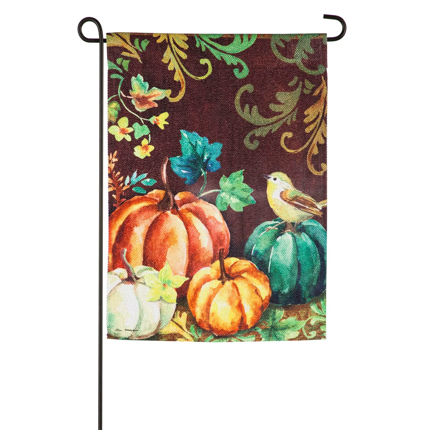 Fall Pumpkins and Bird Garden Textured Suede Flag,14es9273