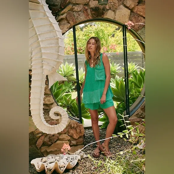 Free People Women's Annabelle Short Set In Kelly Green Combo SZ S