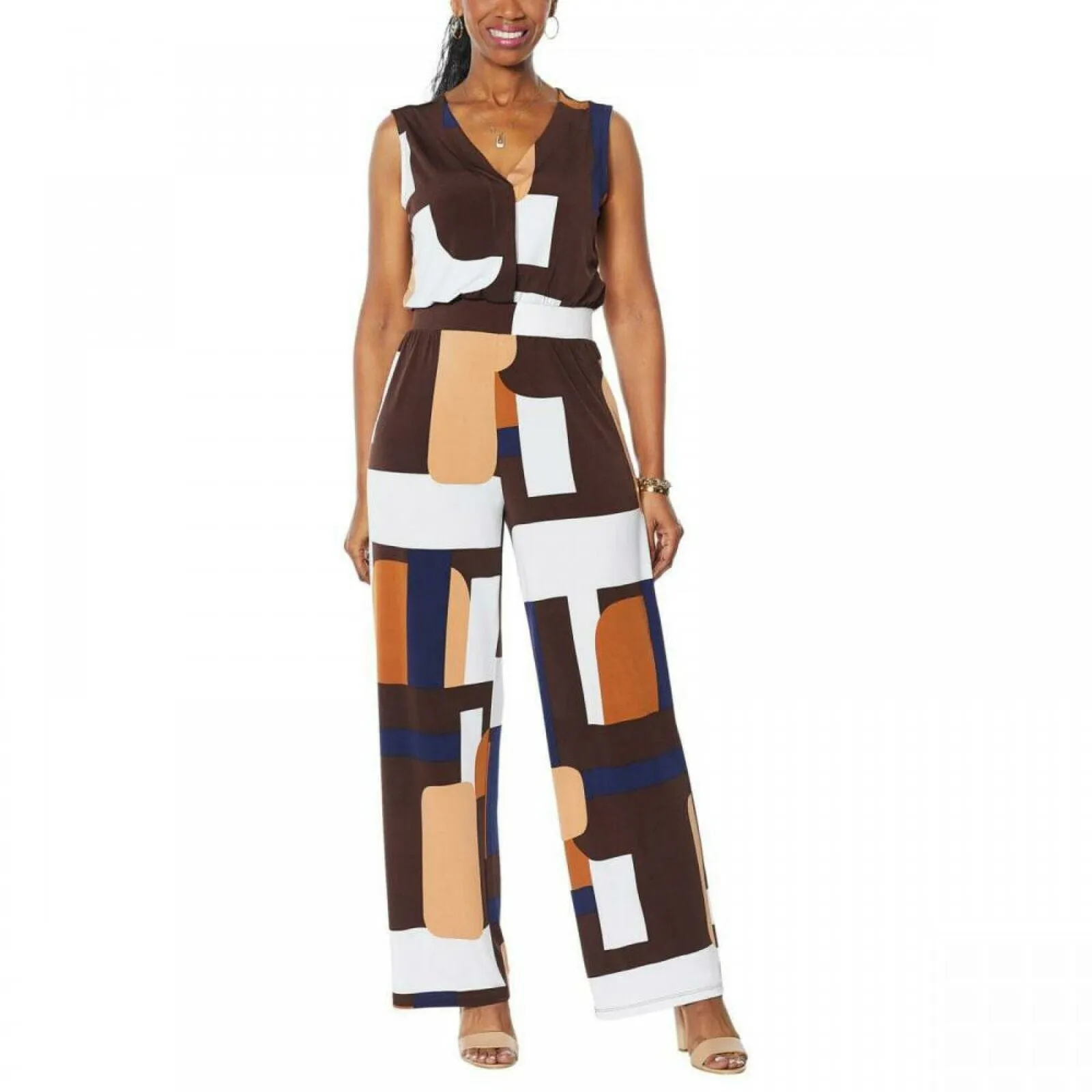 IMAN Women's City Chic Sleeveless Jumpsuit With Hidden Buttons