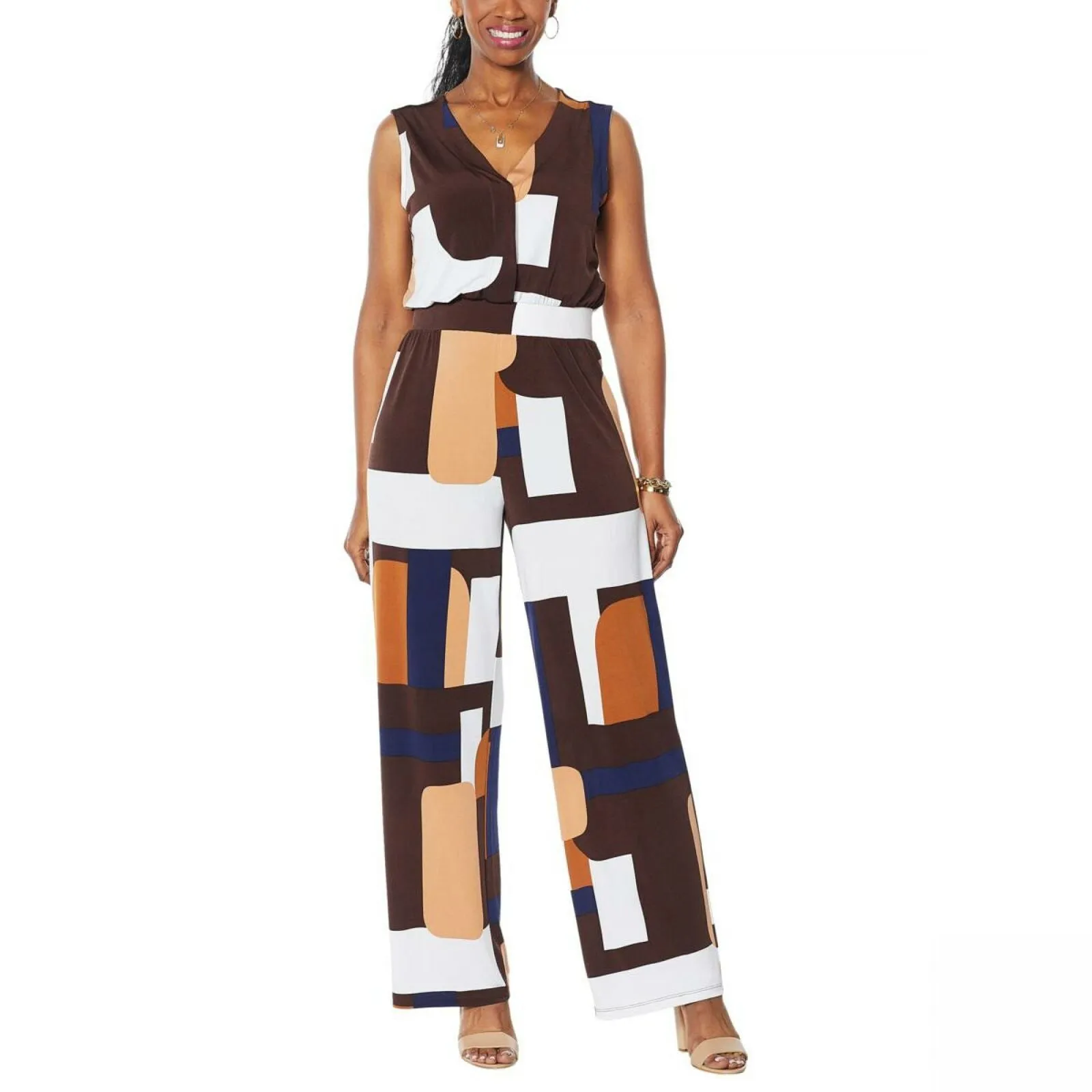 IMAN Women's City Chic Sleeveless Jumpsuit With Hidden Buttons
