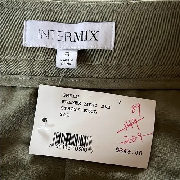 INTERMIX Palmer Olive Green Button-Up Mini Skirt 8 Medium
