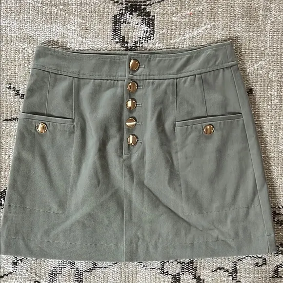 INTERMIX Palmer Olive Green Button-Up Mini Skirt 8 Medium