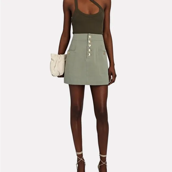 INTERMIX Palmer Olive Green Button-Up Mini Skirt 8 Medium