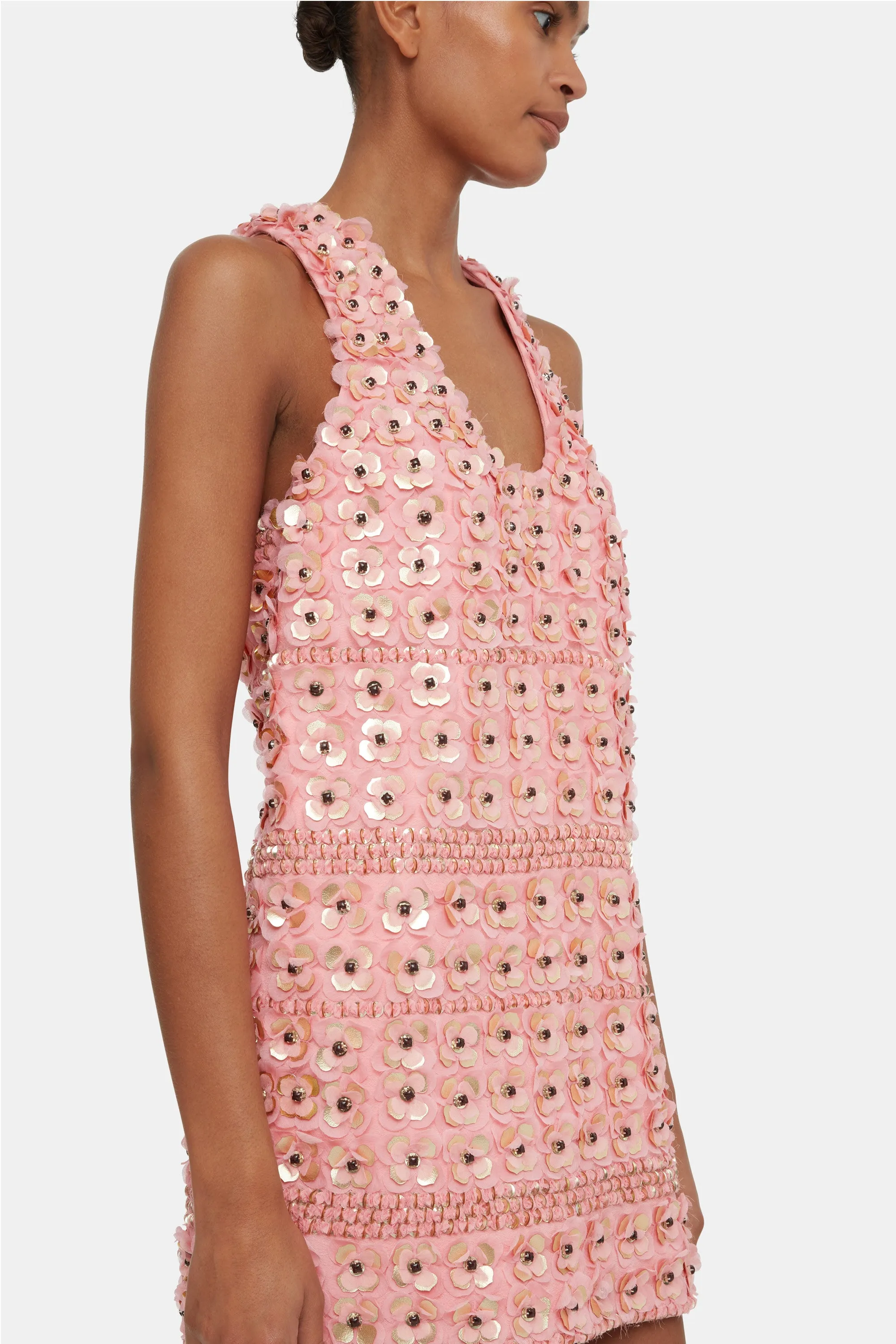 Issy Embellished Dress In Pink Viscose Crepe