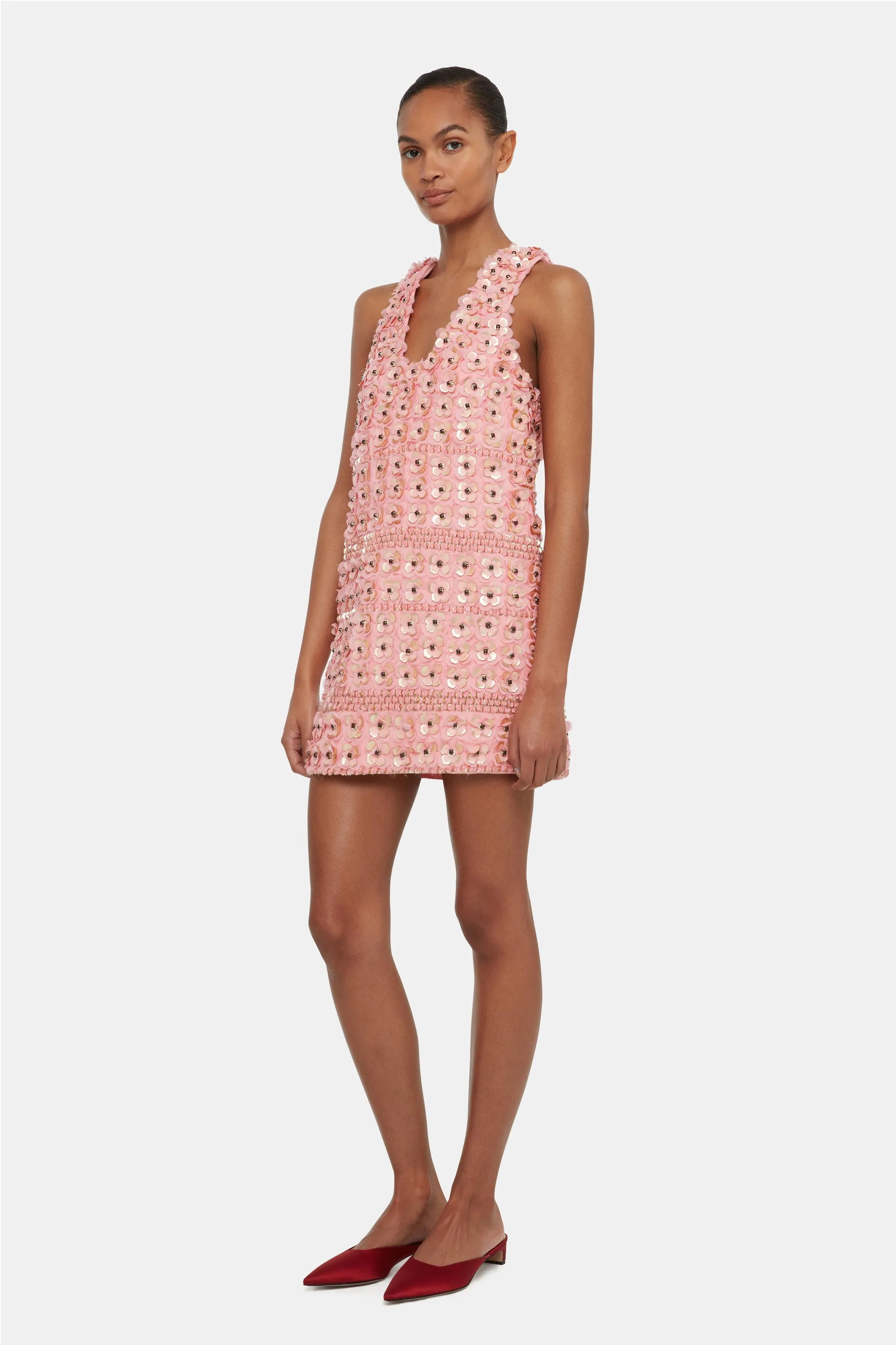Issy Embellished Dress In Pink Viscose Crepe