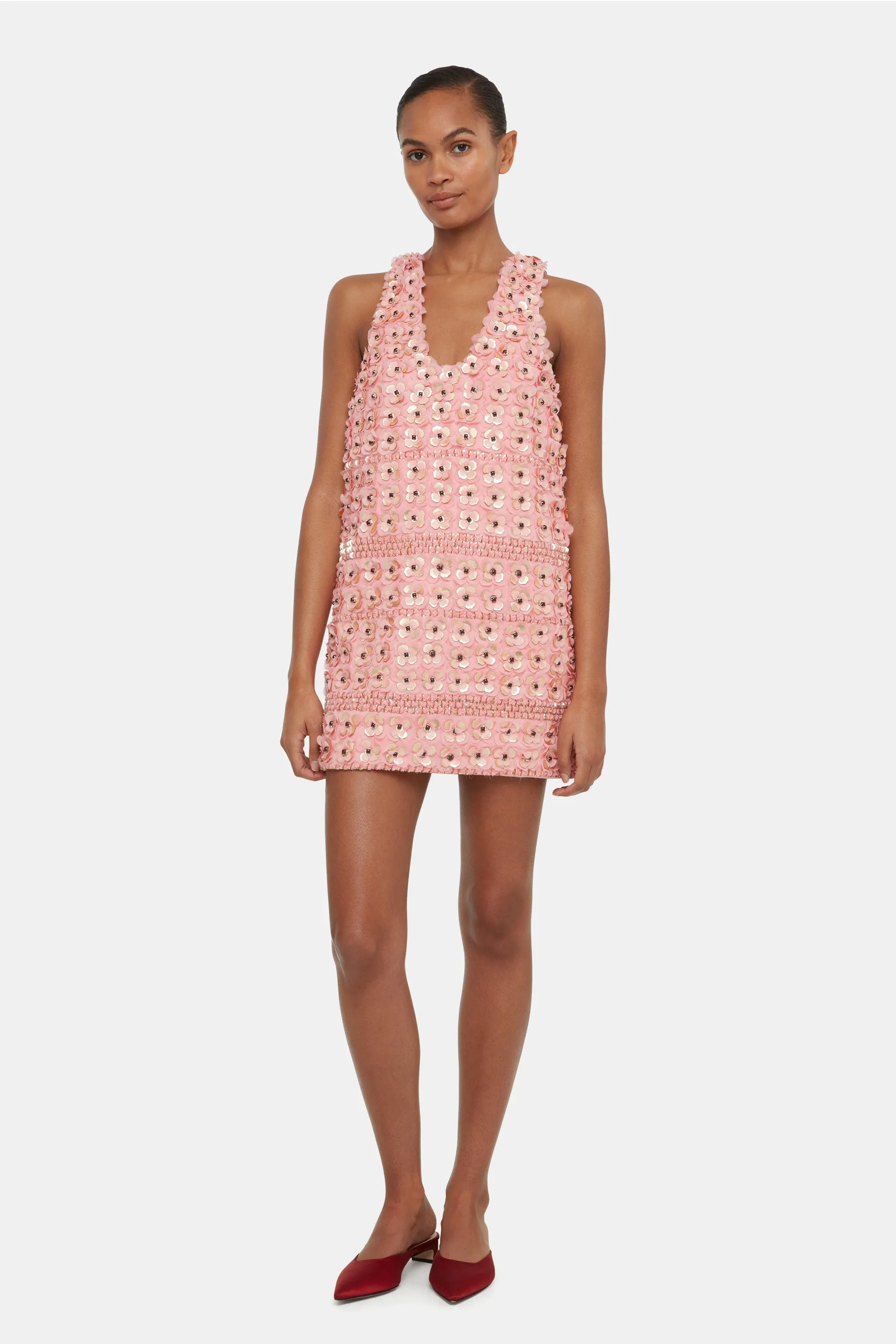 Issy Embellished Dress In Pink Viscose Crepe