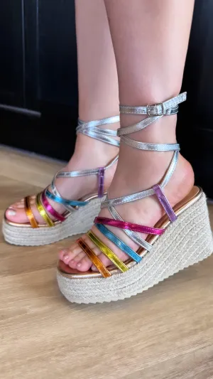 Leni Multicoloured Platform Sandals With High Buckle Lacing