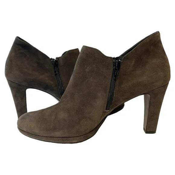 Paul Green Jazzy Heeled Ankle Booties Dark Gray/Taupe Suede Size 7.5