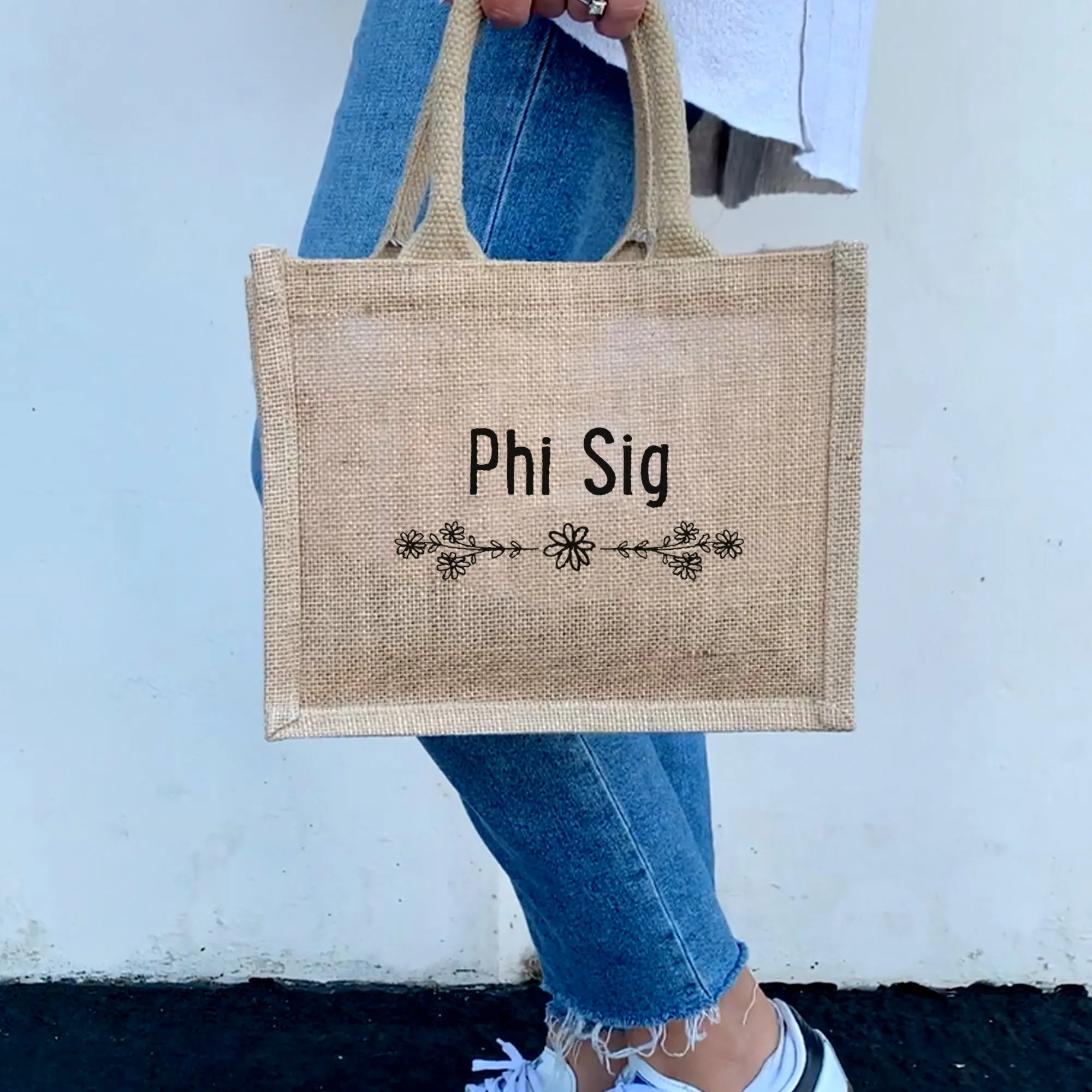 Phi Sigma Sigma  Floral Burlap Sorority Tote Bag – Perfect for Greek Life and College
