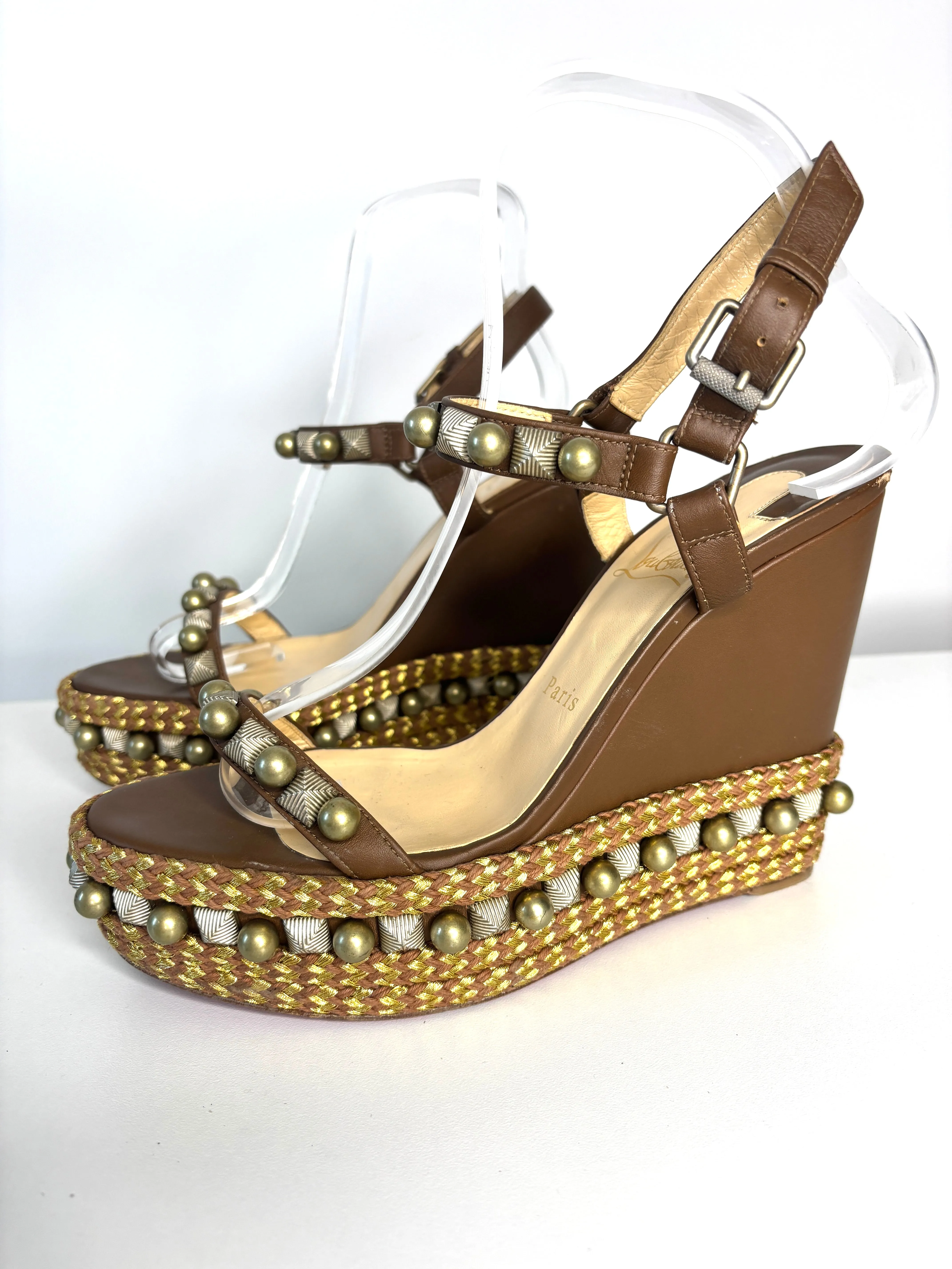 Pre-loved Christian Louboutin Cataconico Brown Wedge Sandals 40 UK7