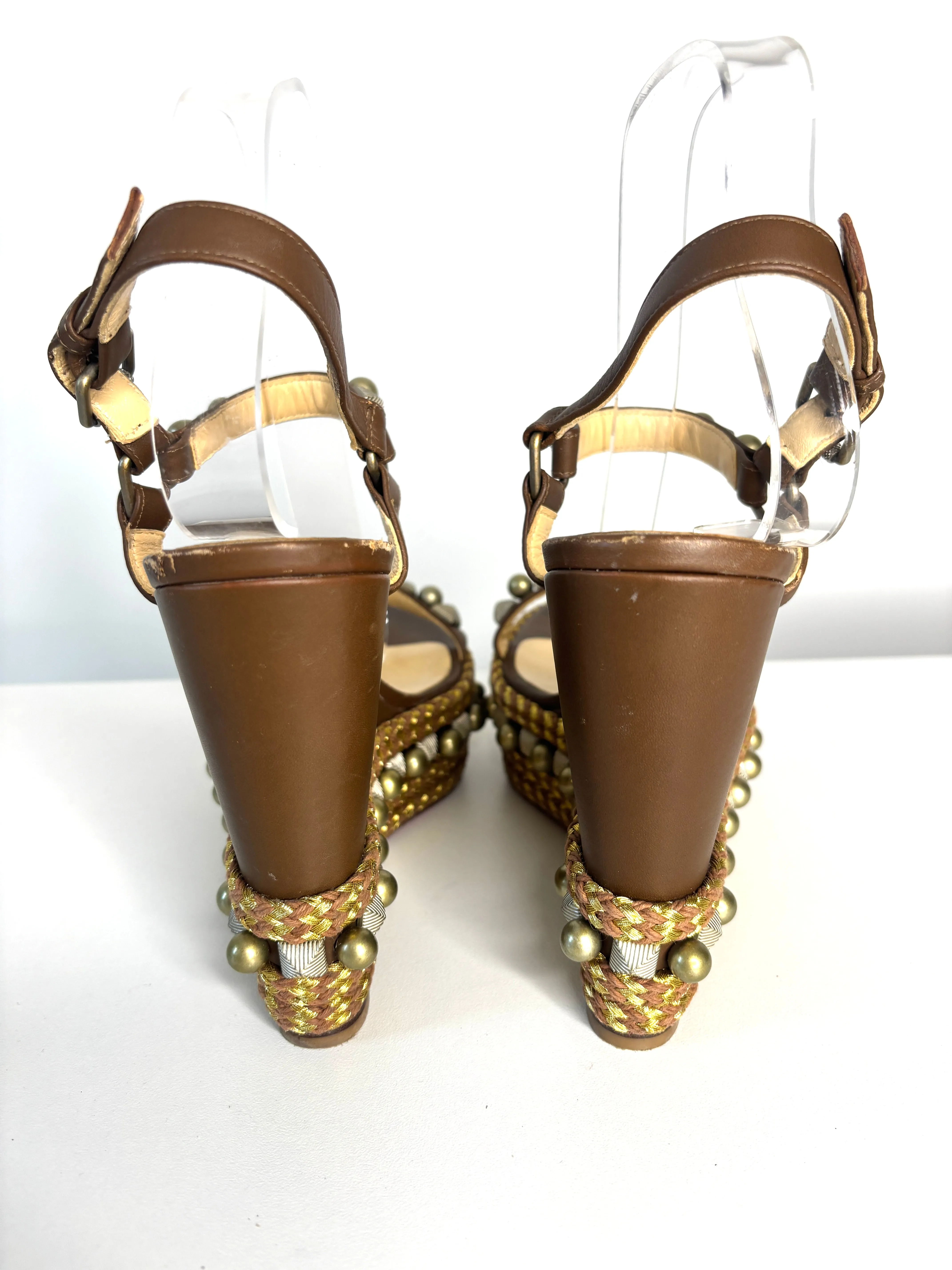 Pre-loved Christian Louboutin Cataconico Brown Wedge Sandals 40 UK7