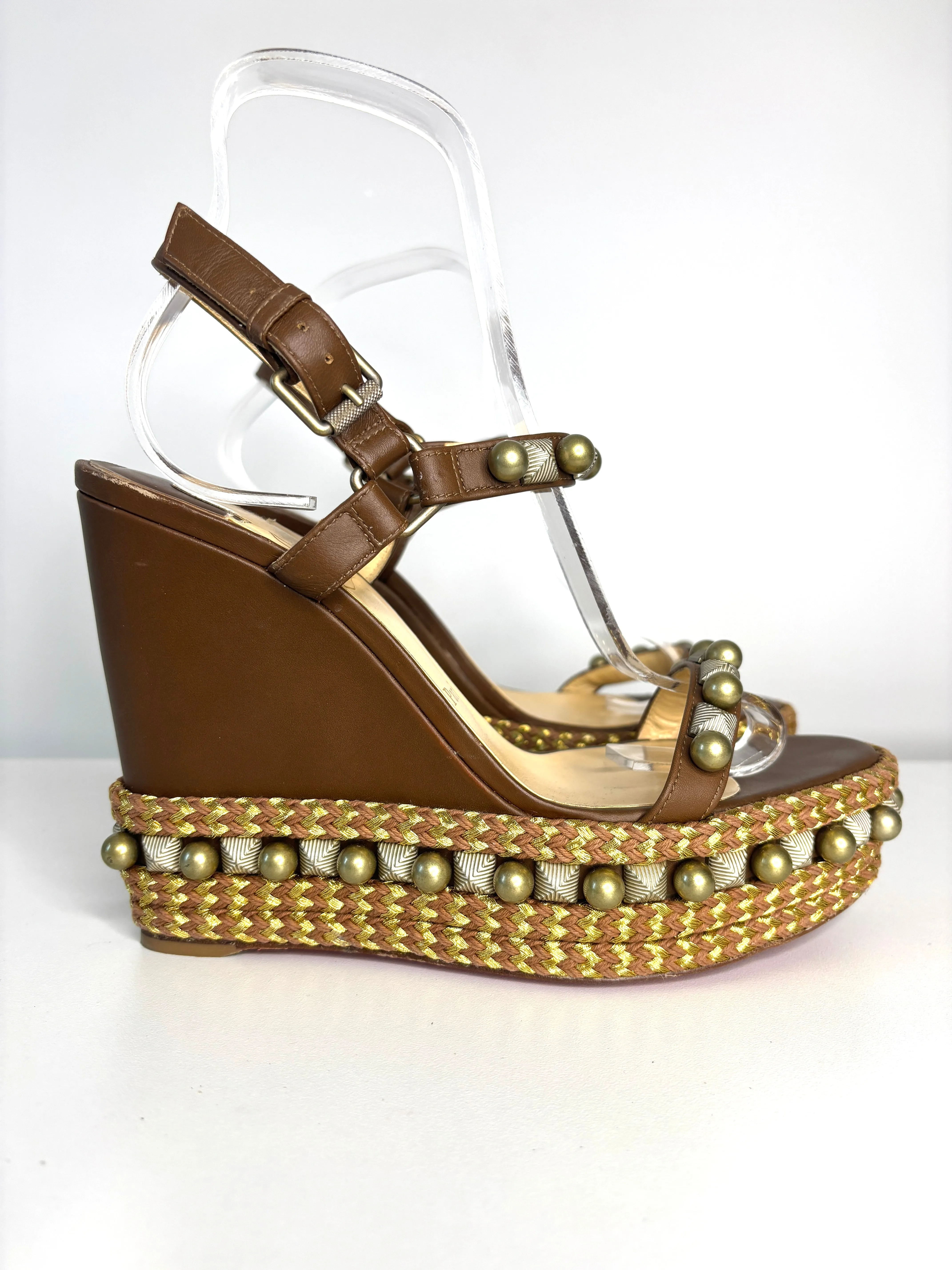 Pre-loved Christian Louboutin Cataconico Brown Wedge Sandals 40 UK7