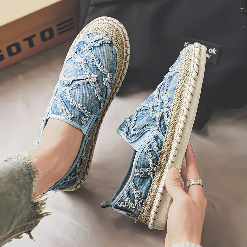 Ripped Canvas Breathable Slip-On Loafers