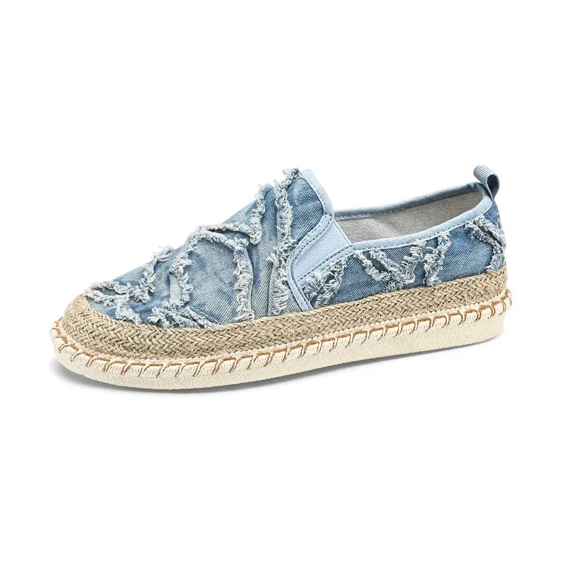 Ripped Canvas Breathable Slip-On Loafers