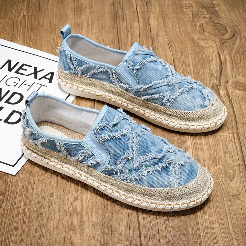 Ripped Canvas Breathable Slip-On Loafers