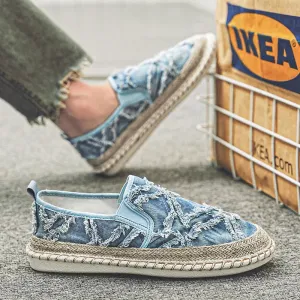 Ripped Canvas Breathable Slip-On Loafers