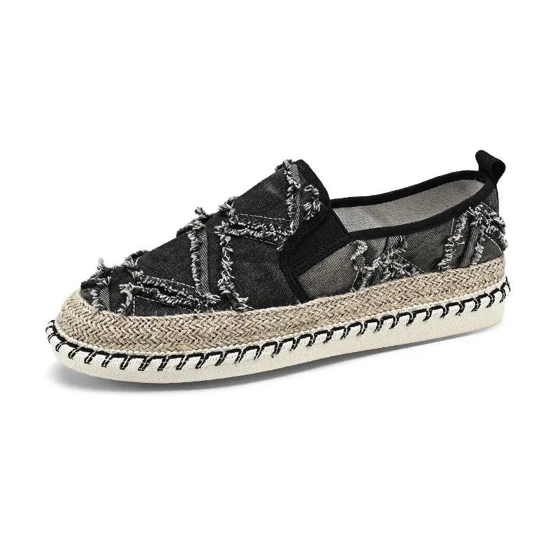 Ripped Canvas Breathable Slip-On Loafers