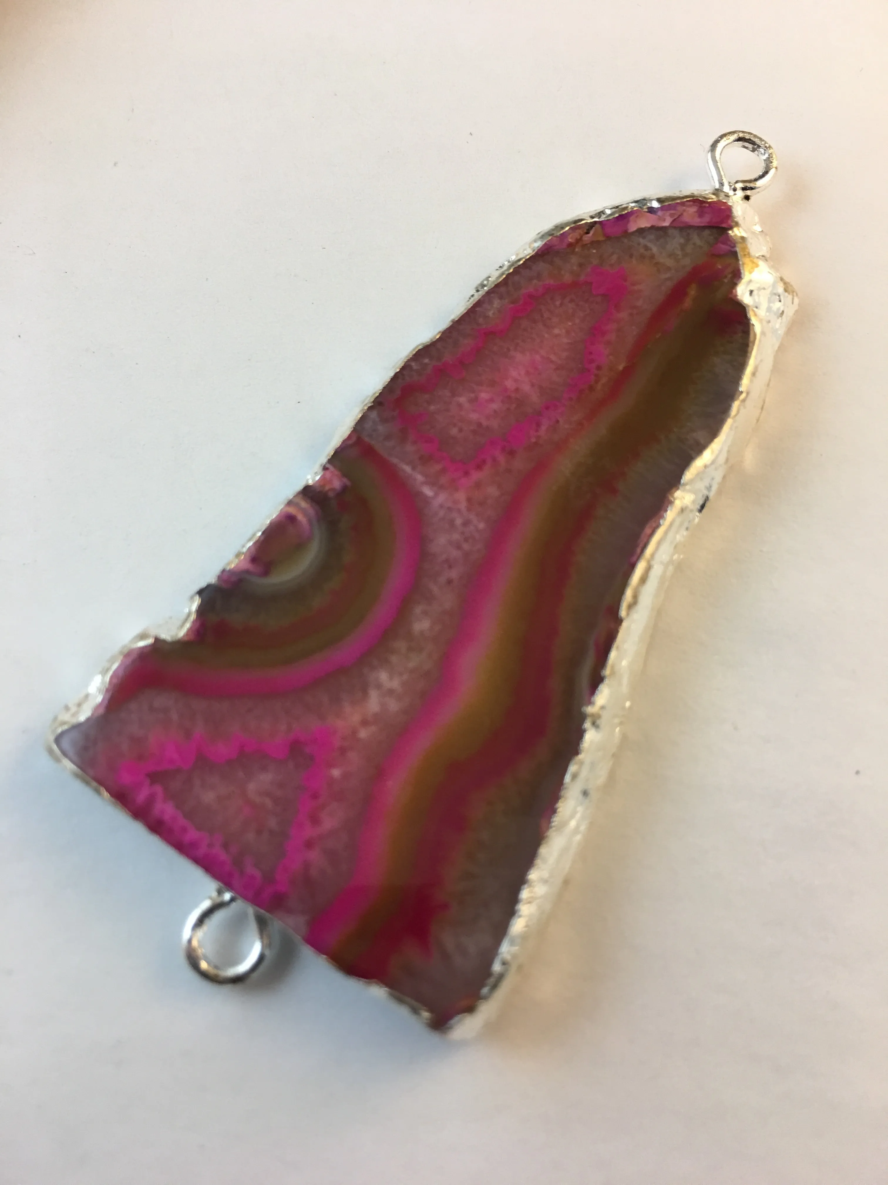 VERONICA- Double Bail Silver Plated Hot Pink Sliced Druzy Agate
