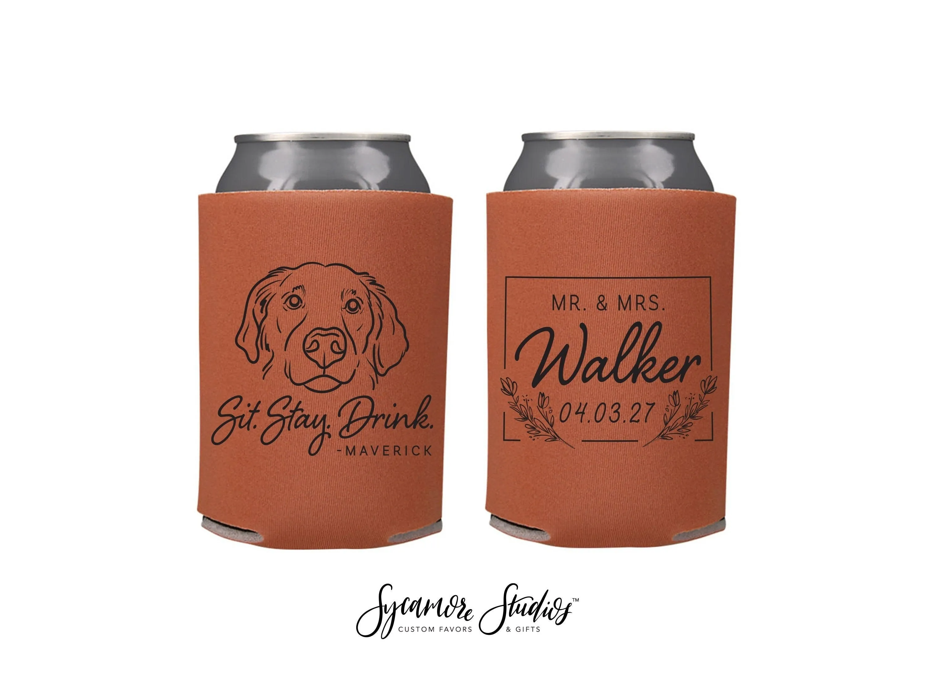 Wedding Can Cooler #251R - Custom Pet Illustration