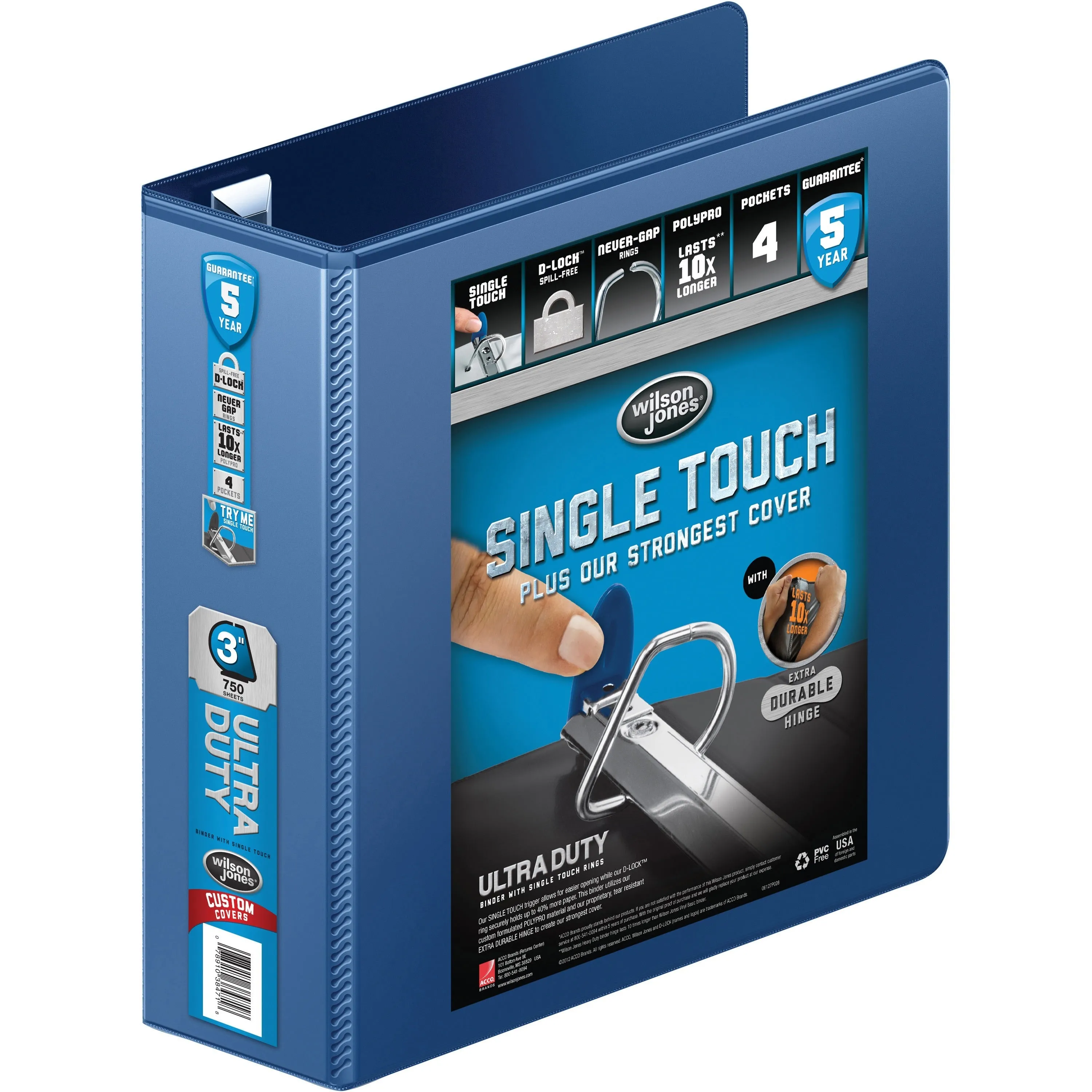 Wilson Jones® Ultra Duty D-Ring View Binder with Extra Durable Hinge, 3", Navy