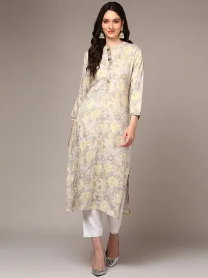 Women Grey Viscose Rayon Floral Printed VCK9519