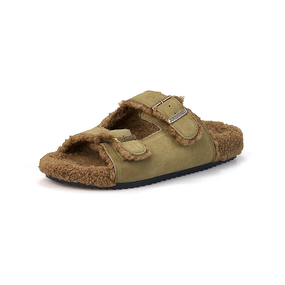 Women’s Lace-up Slip-on Cow Suede Winter Fur Slippers-77307W